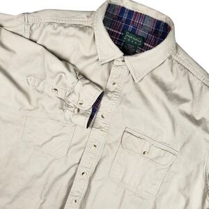 Scandia Woods Mens XL Flannel Lined Shirt Jacket Tan Khaki Cotton Plaid Shacket